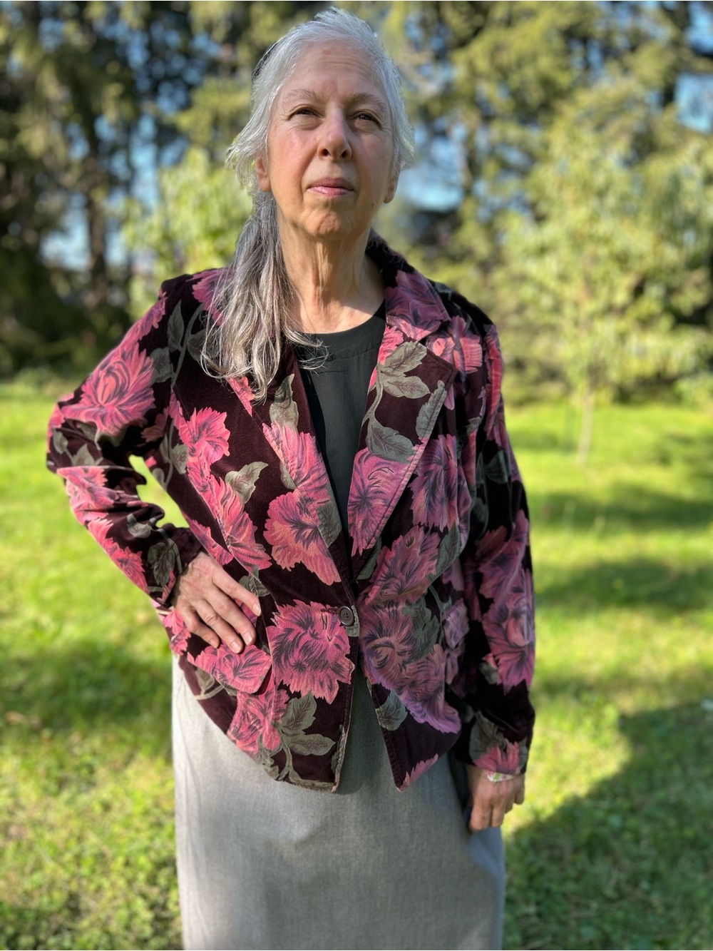 Caribbean Joe Floral Velvet Blazer in Burgundy and Pink